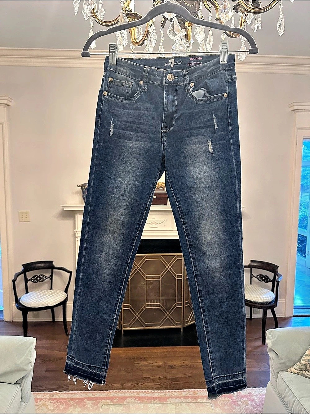 7 For All Mankind The Ankle Skinny girl's Blue Straight Leg Jeans. Size 14